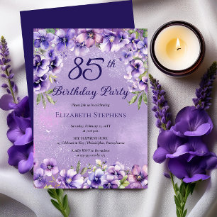Elegant Purple Violets Floral 85th Birthday Party Invitation