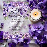 Elegant Purple Violets Floral 90th Birthday Party