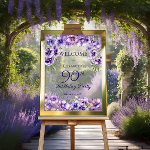 Elegant Purple Violets Floral 90th Birthday Party  Acrylic Sign