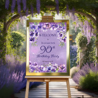 Elegant Purple Violets Floral 90th Birthday Party