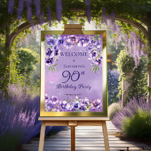 Elegant Purple Violets Floral 90th Birthday Party  Foam Board