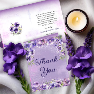 Elegant Purple Violets Floral Birthday Party  Letterpress Thank You Card