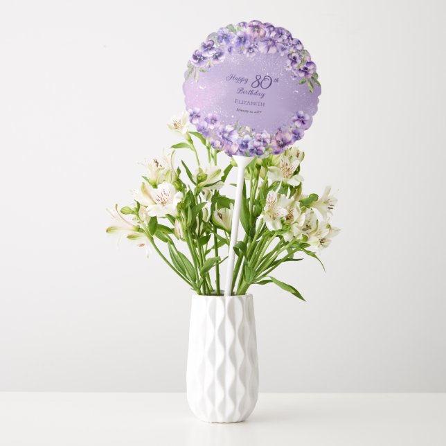 Elegant Purple Violets Floral Happy 80th Birthday Balloon (Vase)