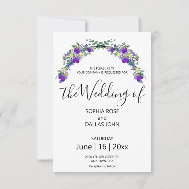 Elegant purple violets lavender eucalyptus Wedding Invitation (Front)
