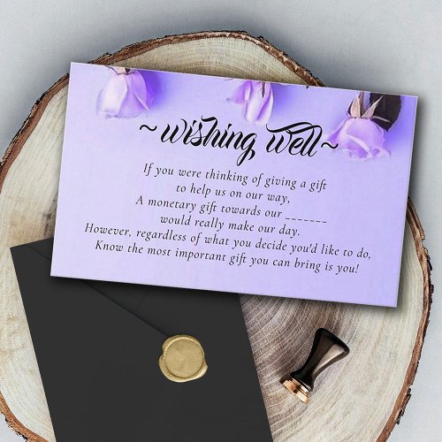 Elegant Purple Violets Wishing Well for Wedding Enclosure Card