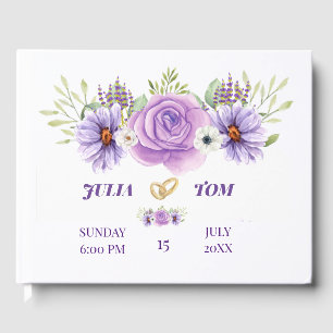 Elegant Purple Water Color Floral Wedding Guest Book