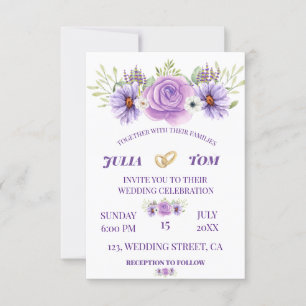 Elegant Purple Water Color Floral Wedding RSVP Card