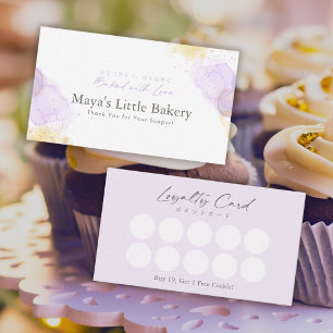 Elegant Purple Watercolor Bakery Loyalty Rewards Business Card