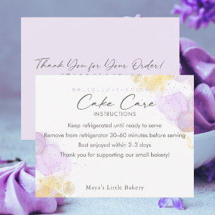 Elegant Purple Watercolor Cake Care Instructions Thank You Card