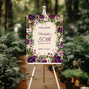 Elegant Purple Watercolor Floral 50th Birthday Foam Board