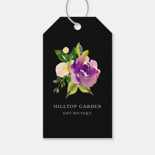 Elegant Purple Watercolor Floral Black Price Tags