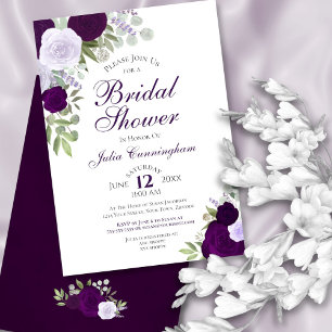 Elegant Purple Watercolor Floral Bridal Shower Invitation