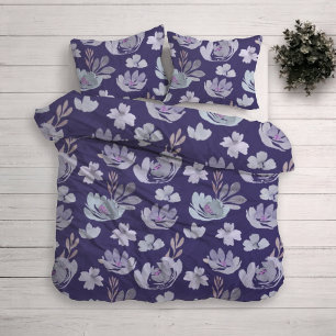 Elegant Purple Watercolor Floral Duvet Cover