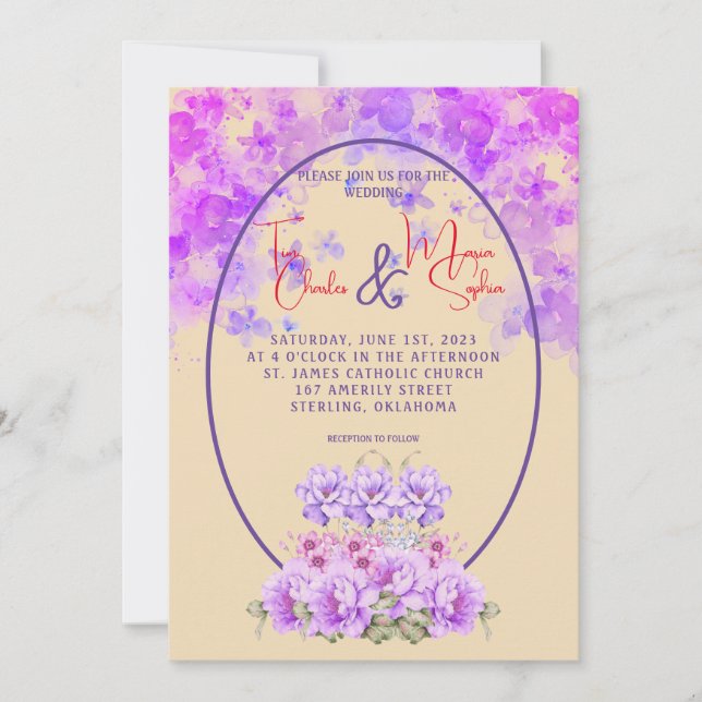 Elegant Purple Watercolor Floral Invitation (Front)