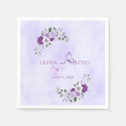 Elegant Purple Watercolor Floral Napkins