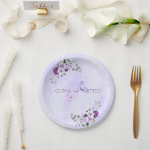 Elegant Purple Watercolor Floral Paper Plates