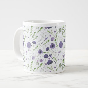 Elegant Purple Watercolor Floral Pattern Giant Coffee Mug
