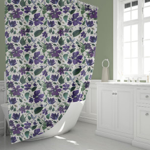 Elegant Purple Watercolor Floral Pattern Shower Curtain