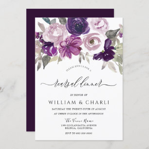 Elegant Purple Watercolor Floral Rehearsal Dinner Invitation