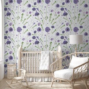 Elegant Purple Watercolor Floral Wallpaper