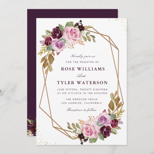 elegant purple watercolor floral wedding invitation