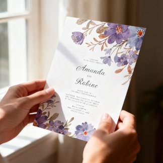 Elegant Purple Watercolor Floral Wedding Invitation