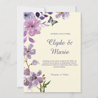 Elegant Purple Watercolor Floral Wedding Invitation