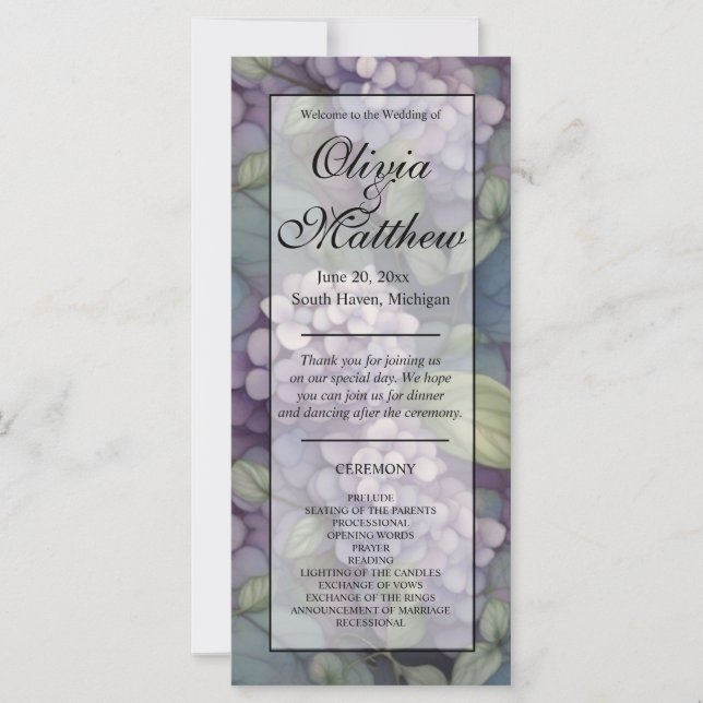 Elegant  purple watercolor floral Wedding program (Front)