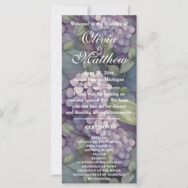 Elegant  purple watercolor floral Wedding program (Front)