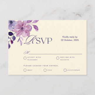 Elegant Purple Watercolor Floral Wedding RSVP Card
