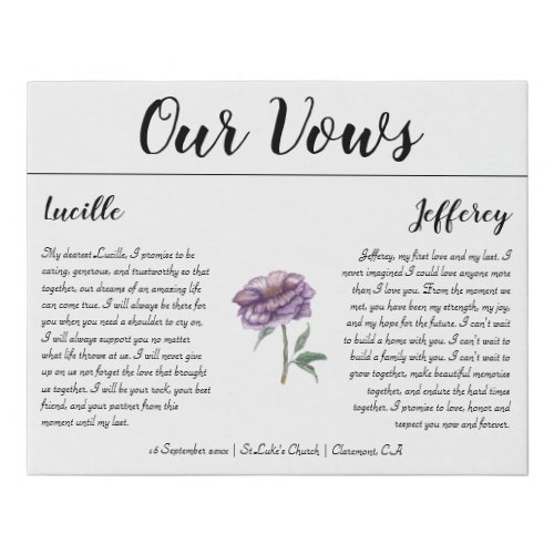 Elegant Purple Watercolor Floral Wedding Vow Art Faux Canvas Print