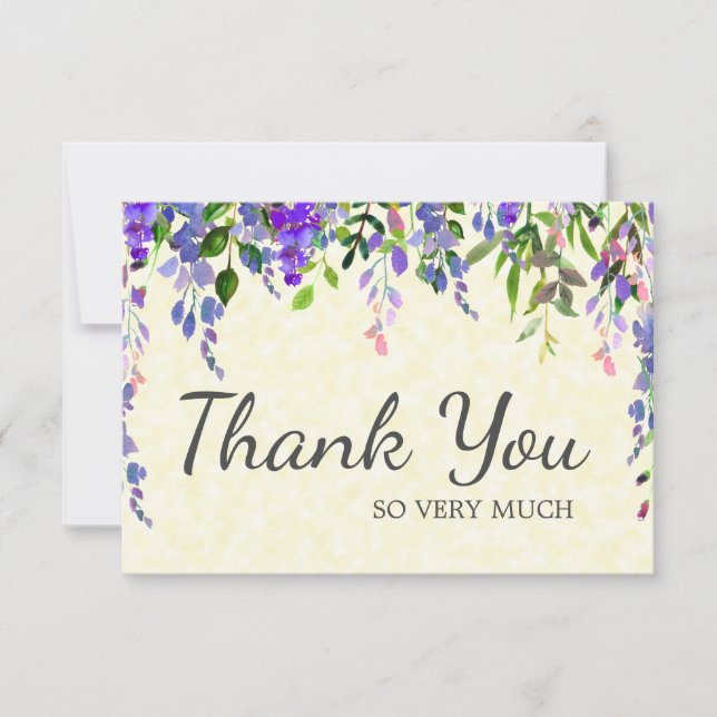 Elegant Purple Watercolor Floral Yellow Thank You (Front)
