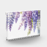 Elegant purple watercolor florals acrylic award<br><div class="desc">This watercolor painting captures the delicate beauty of purple wisteria in full bloom. The petals, rendered in varying shades of soft purple and pink, unfurl gracefully, showcasing the flower's intricate layers and natural elegance. The translucent quality of the watercolor medium enhances the wisterias ethereal charm, with subtle washes and gradients...</div>