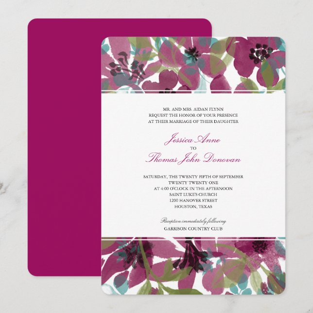 Elegant Purple Watercolor Flower Garden | Wedding Invitation (Front/Back)