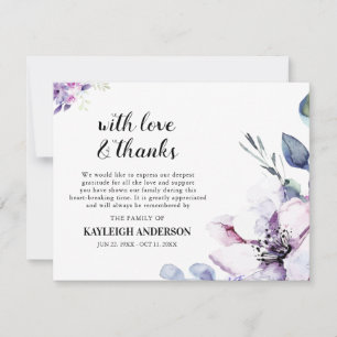 Elegant Purple Watercolor Flower Photo Thank You Card
