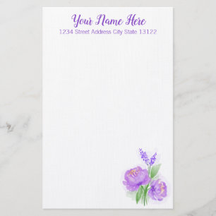 Elegant Purple Watercolor Flower Stationery