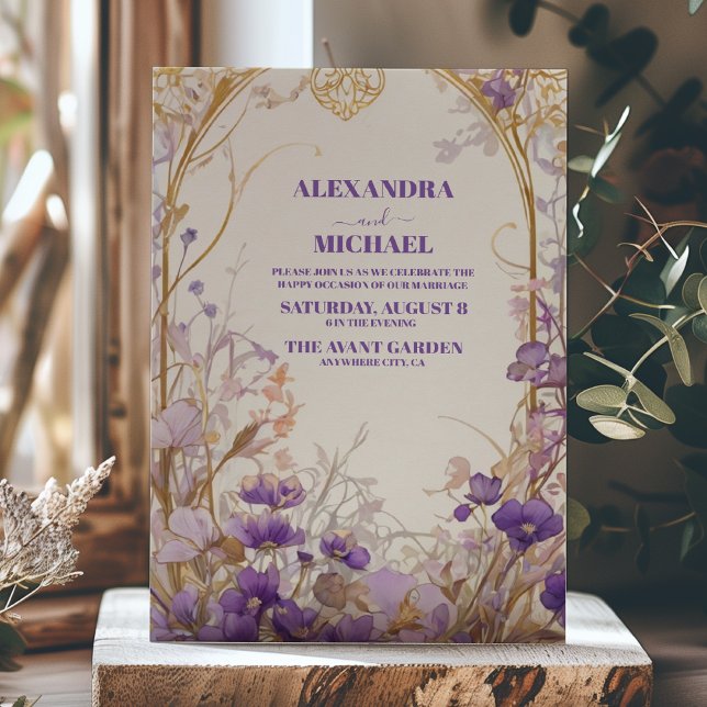 Elegant Purple Watercolor Flowers Greenery Wedding Invitation (Creator Uploaded)