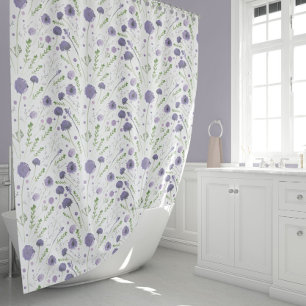 Elegant Purple Watercolor Flowers Shower Curtain