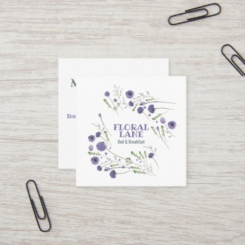 Elegant Purple Watercolor Flowers Vacation Rental Square Business Card