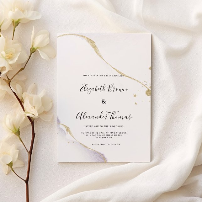 Elegant purple watercolor gold glitter wedding  invitation (Elegant purple watercolor gold glitter wedding)
