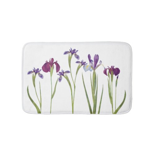 Elegant Purple Watercolor Iris Flowers Botanical Bath Mat