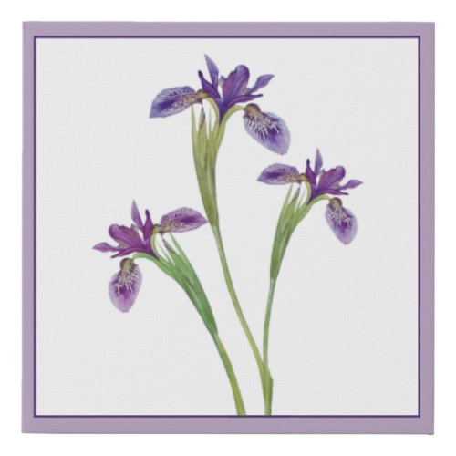 Elegant Purple Watercolor Iris Flowers Botanical Faux Canvas Print