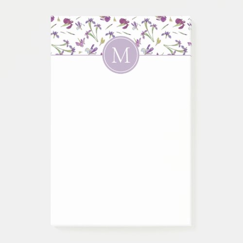 Elegant Purple Watercolor Irises 4 x 6 Monogram Post_it Notes