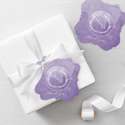 Elegant Purple Watercolor Monogram Wedding Favor Tags