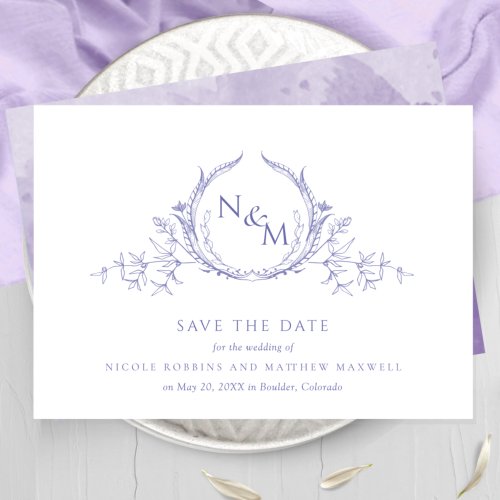 Elegant Purple Watercolor Monogram Wedding Save The Date