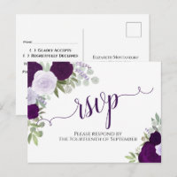 Elegant Purple Watercolor Roses Wedding RSVP