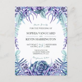 Elegant Purple Watercolor Succulent Floral Wedding Invitation Postcard