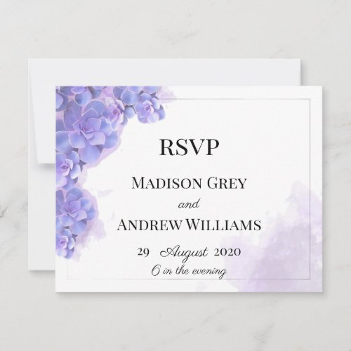 Elegant Purple Watercolor Succulents Wedding RSVP Card