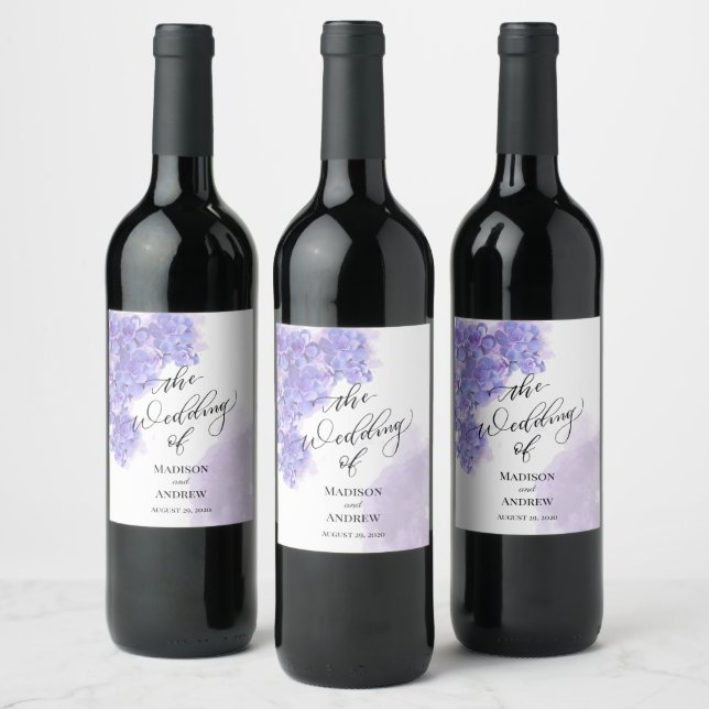 Elegant Purple Watercolor Succulents Wedding Wine Label (Bottles)