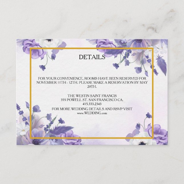 Elegant Purple Watercolor wedding Enclosure Card (Front)